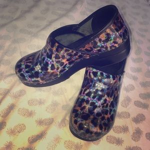 Rainbow Leopard Dansko Clogs